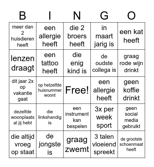IKC de Schelf - zoek de collega die... Bingo Card