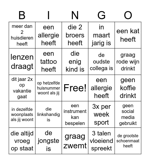 IKC de Schelf - zoek de collega die... Bingo Card