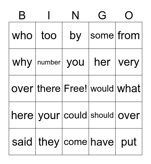 Grade 1 Bingo Card
