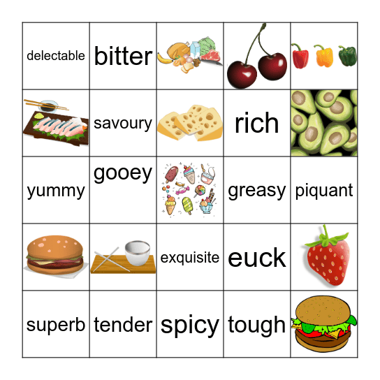 Food descriptions Bingo Card