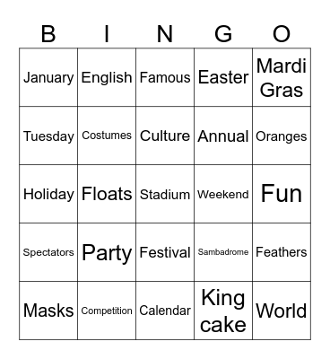 Carnival BINGO Card