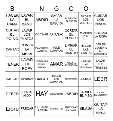QUEHACERES Y VERBOS Bingo Card