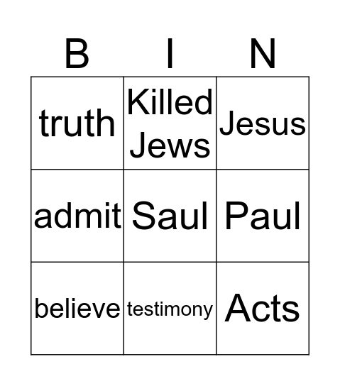 Paul's Testimony Bingo Card