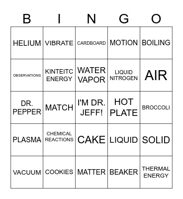 SY24: Generation Genius Intro to Thermal Energy Bingo Card