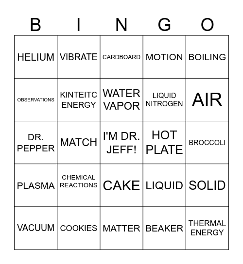 SY24: Generation Genius Intro to Thermal Energy Bingo Card