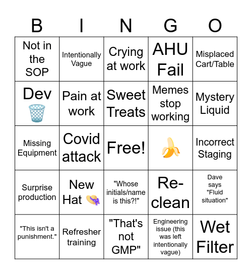 Operations Bingo Card