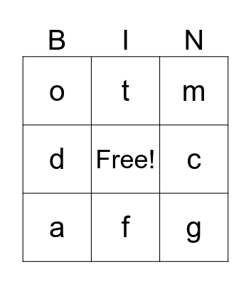 Letters Bingo Card