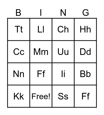 Letters and Sounds Bingo Card