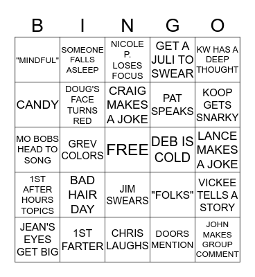 STAFF MEETING BINGO Card