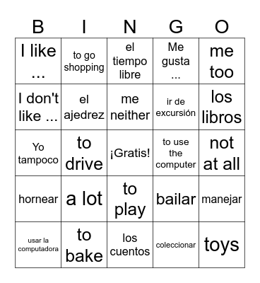 Las Actividades y Pasatiempos Bingo Card