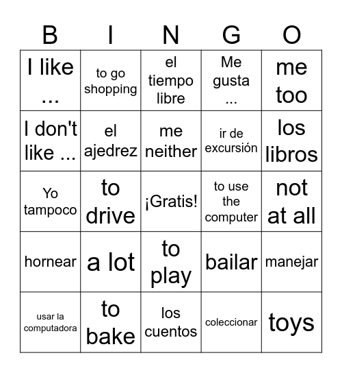 Las Actividades y Pasatiempos Bingo Card