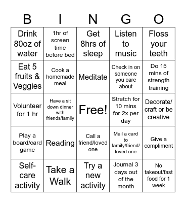 Wellness Bingo Card