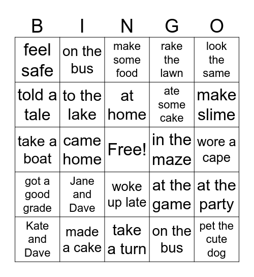 CVC final 'e' Bingo Card