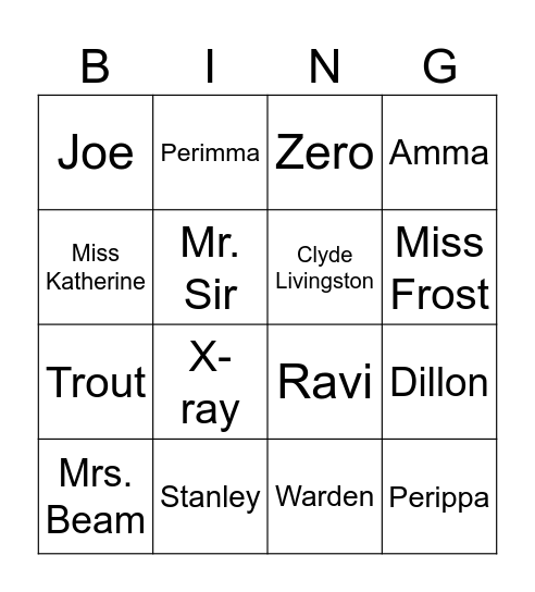 Save Me A Seat and Holes Character Traits Bingo Card