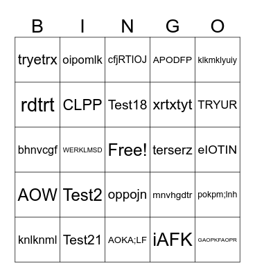 Test Bingo Card