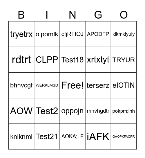 Test Bingo Card