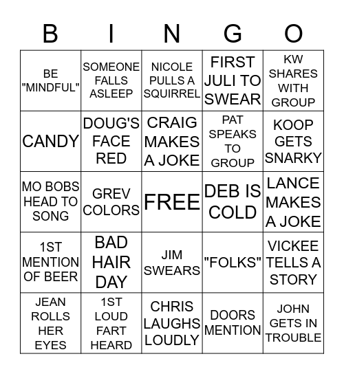 STAFF MEETING BINGO Card