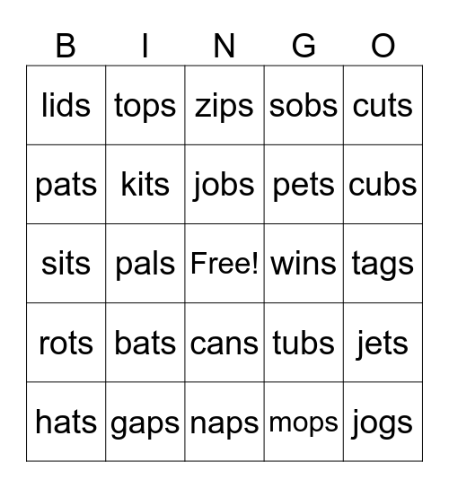 CVC -s b Bingo Card