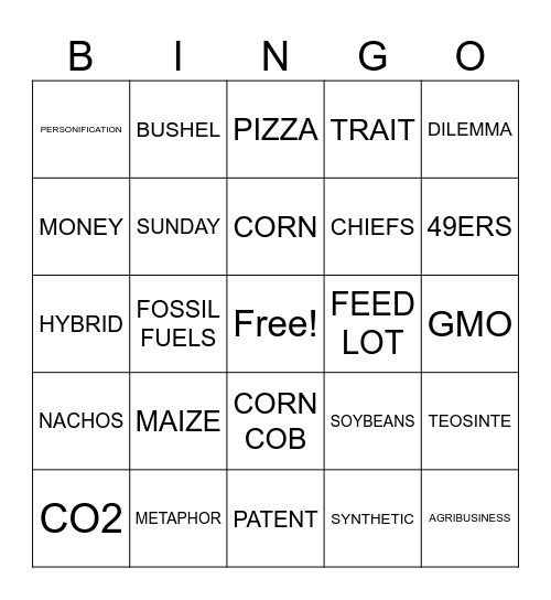 The Omnivore's Dilemma CORNY Bingo Card