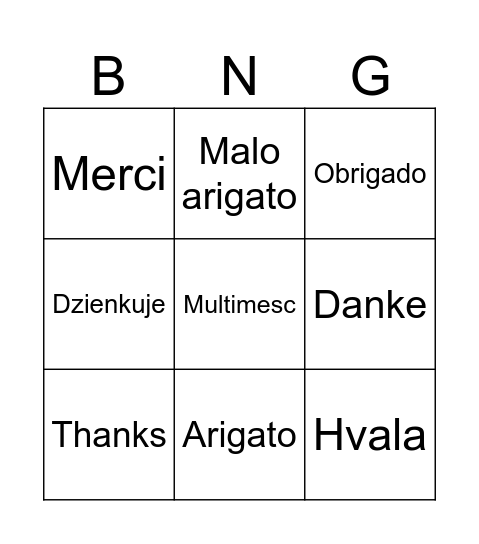 Mother Language Day Bingo Card