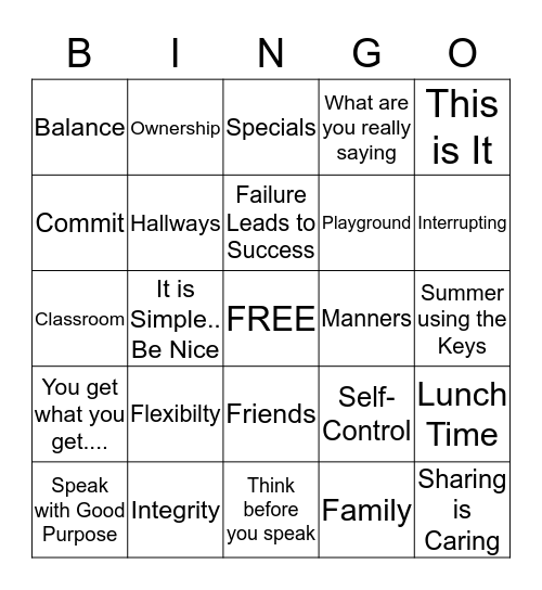 Mrs. Fruhling Bingo Card