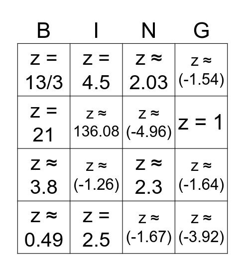 Exponentials and Logarithms Bingo Card