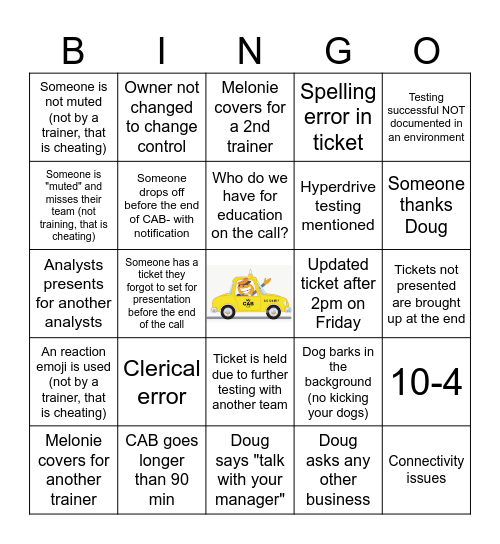 CAB Bingo Card