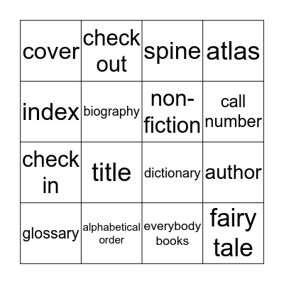 Library Vocabulary Bingo Card