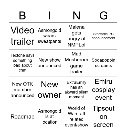 OTK Shareholders Meeting Bingo Card