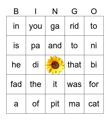 Most Common Words Bingo Card