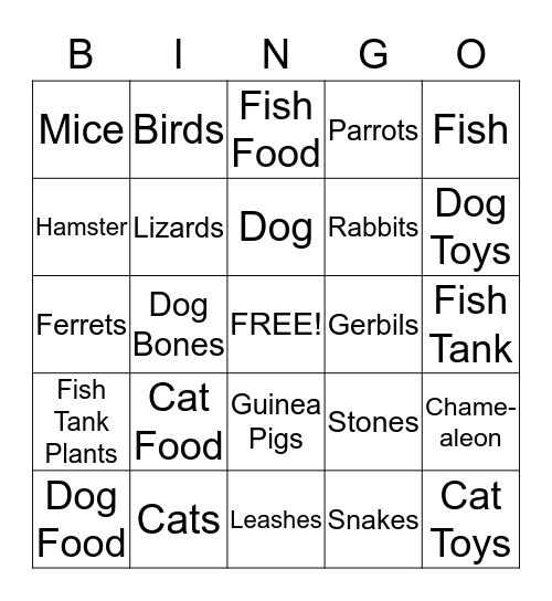 Pet Store Bingo Card