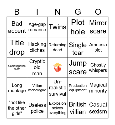 Mitch's Bad Movie Bingo Card