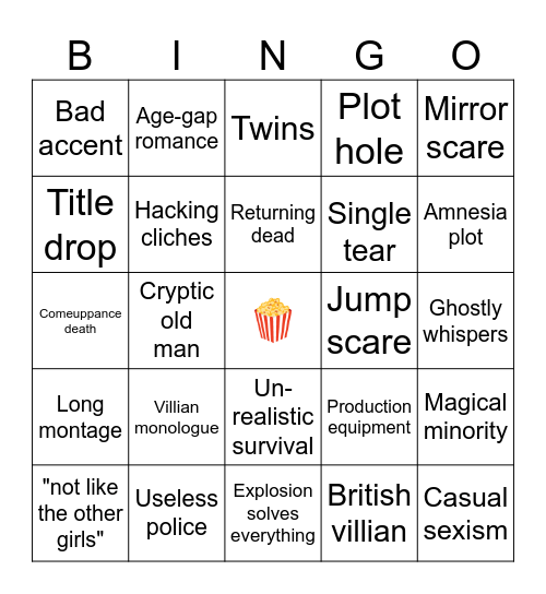 Mitch's Bad Movie Bingo Card