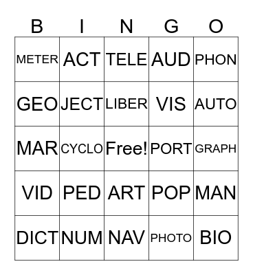 Latin/Greek Bingo Card