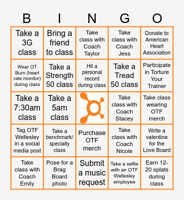 Orangetheory BURN Bingo !!! Bingo Card