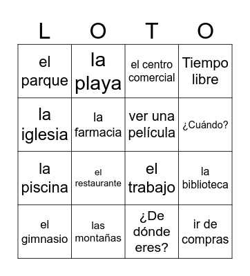 4a Vocab Bingo Card