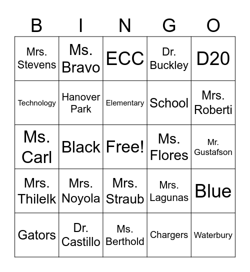D20 Words Bingo Card
