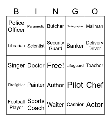Bingo: Professions Bingo Card
