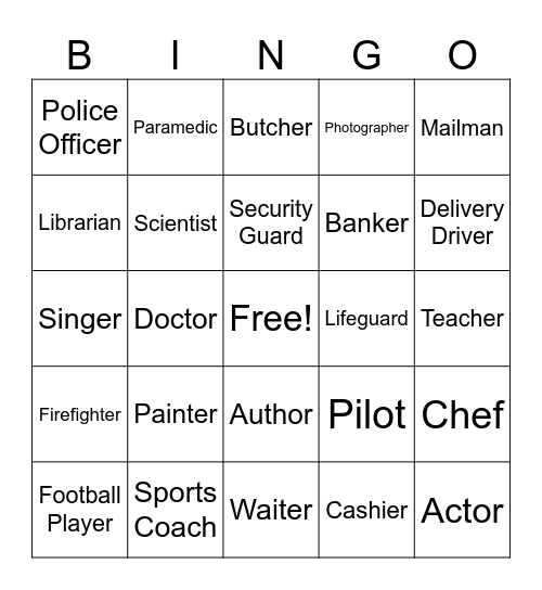 Bingo: Professions Bingo Card