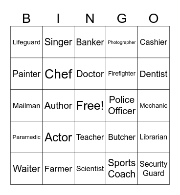 Bingo: Professions Bingo Card