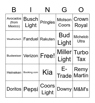 2024 Super Bowl Commercial Bingo Card