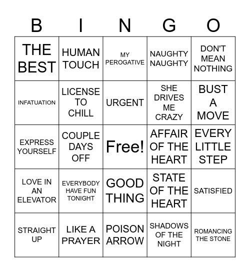 2- 80S HITS Bingo Card