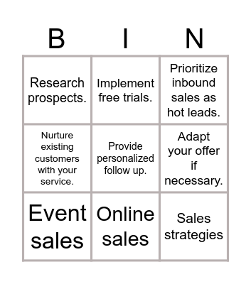 Sales strategy Bingo Card