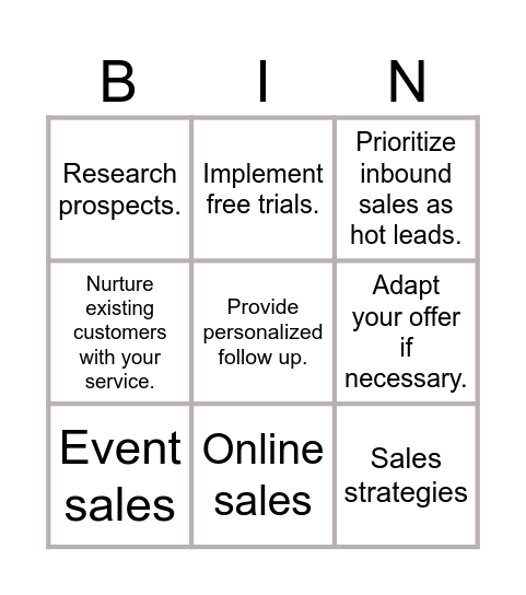 Sales strategy Bingo Card