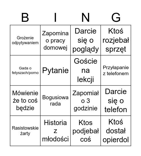 Boguś bingo Card