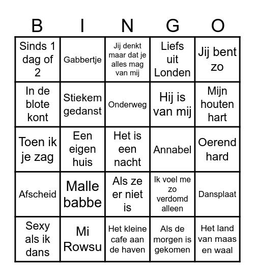 Nederlandse muziekbingo! Bingo Card