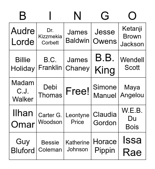 Black History Month Bingo Card