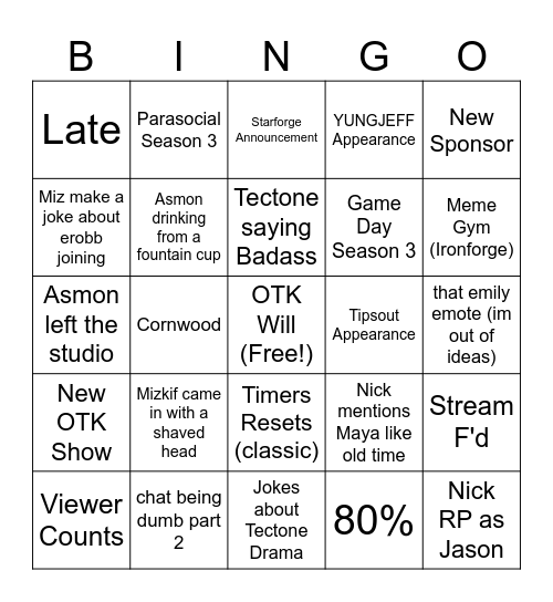 OTK Shareholders 2024 Bingo Card