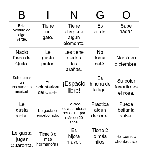 BINGO DEL CEFF Bingo Card