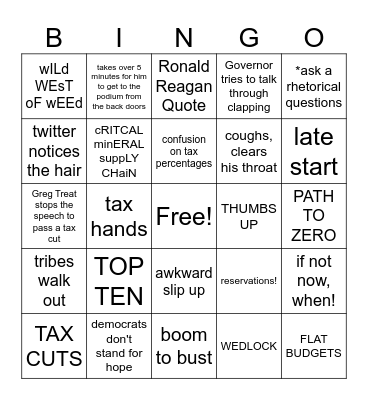 STATE OF THE STATE Bingo Card